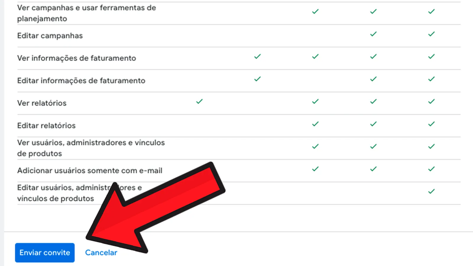 Clique em 'Enviar convite'