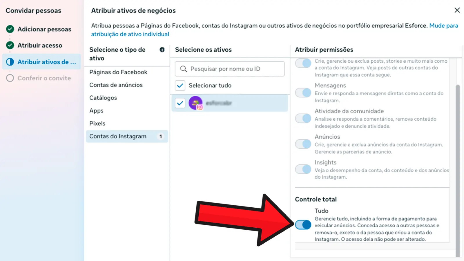 Atribua a Conta do Instagram e finalize