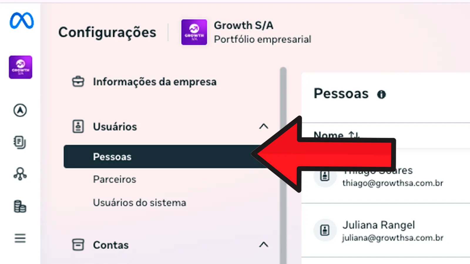 Vá em Usuários → Pessoas