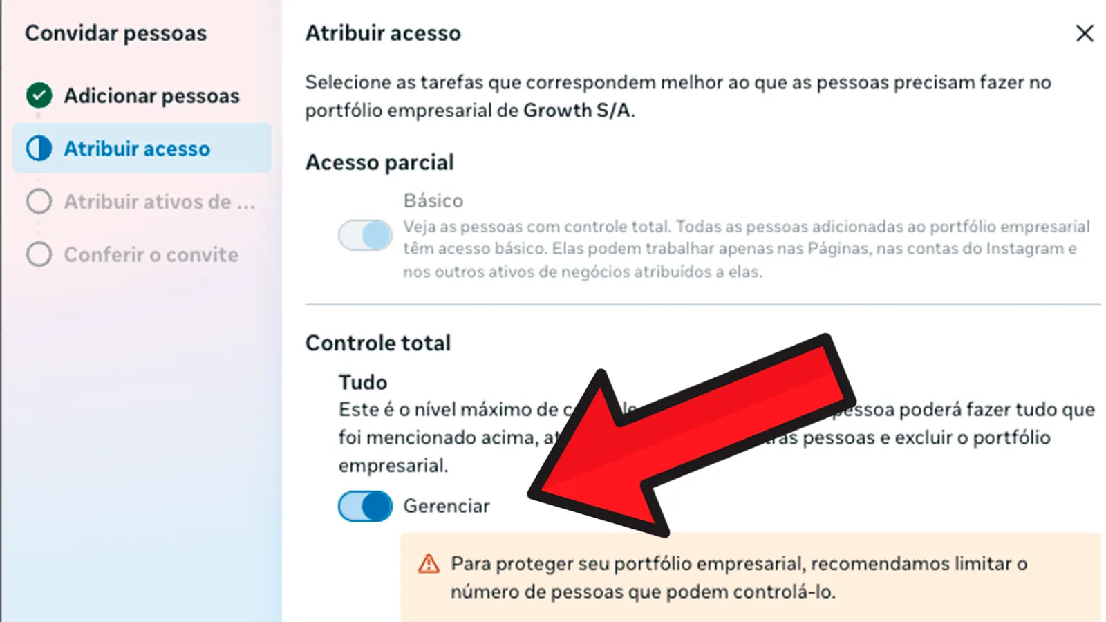 Atribua o acesso 'Controle total'
