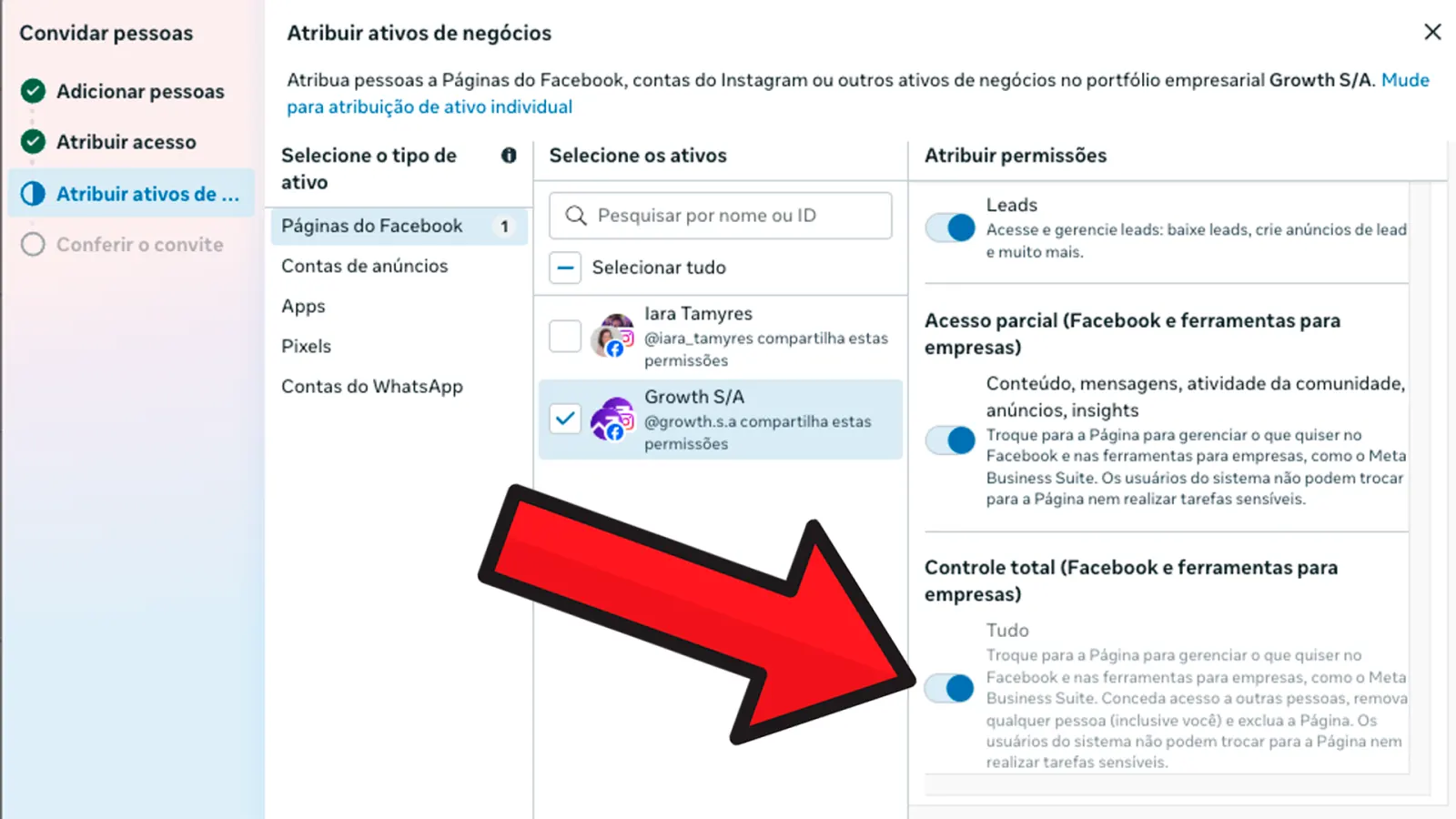 Atribua a Página do Facebook